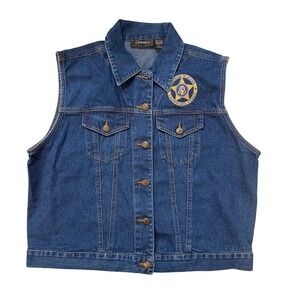 Vintage Cazees Denim Vest Women XL George W Bush President Crawford Texas Patch